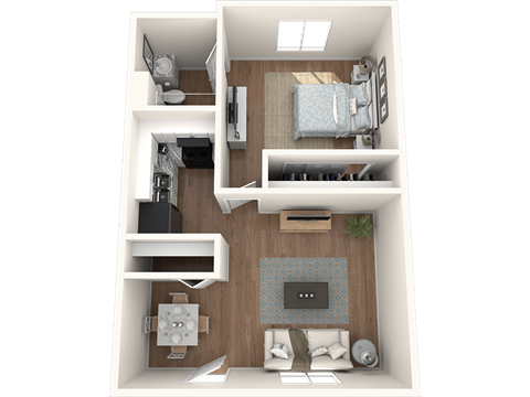Floor plan for 1 bed, 1 bath, 700 sqft